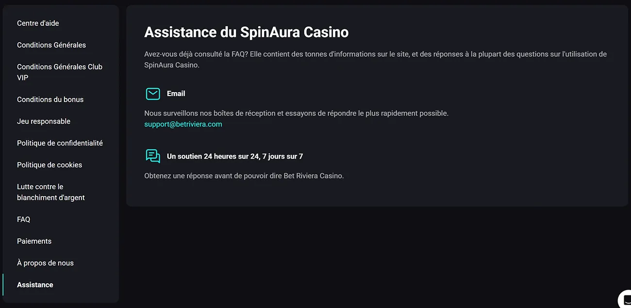 Casino BetRiviera Support Client